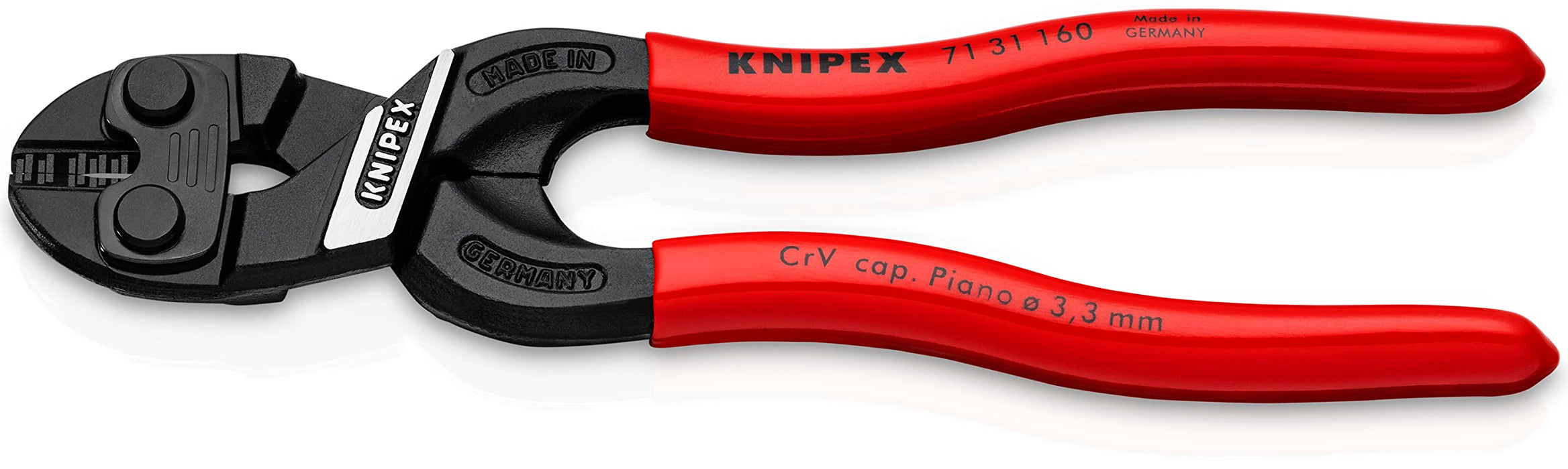 Knipex 71 31 160 CoBolt S Compact Bolt Cutters with recess in the cutting edge black atramentized, plastic coated 160 mm