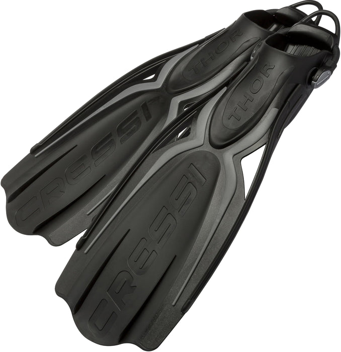 Cressi Thor EBS Adjustable Open Heel Fins, Black/Grey, S/M
