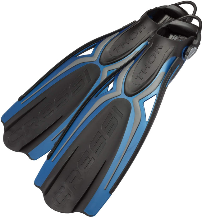 Cressi Thor EBS Adjustable Open Heel Fins, Blue, L