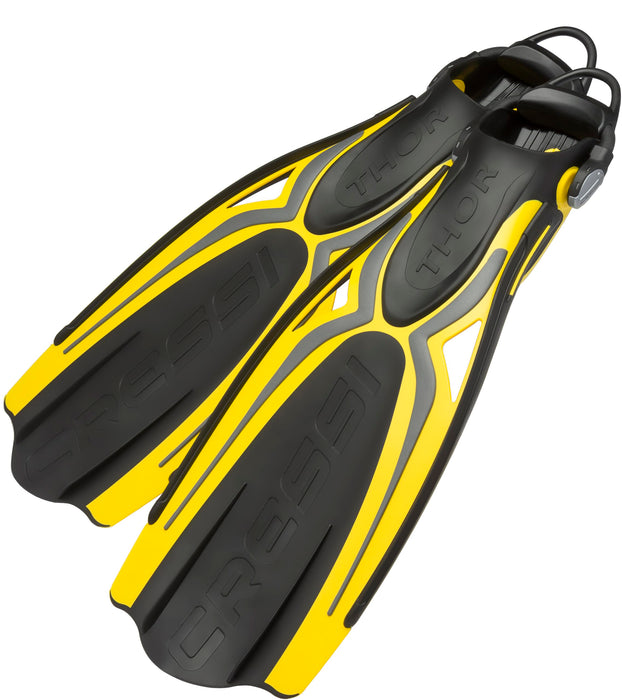 Cressi Thor EBS Adjustable Open Heel Fins, Yellow, XS/S