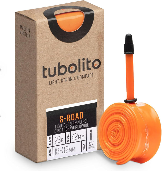 Tubolito S-Tubo Road TPU Inner Tube 700C x 18-28 mm, 42mm/60mm/80mm Presta Valve | Smallest and Lightest Road Bike Inner Tube | High Puncture Resistance | Specifically Designed for Disc Brake Systems