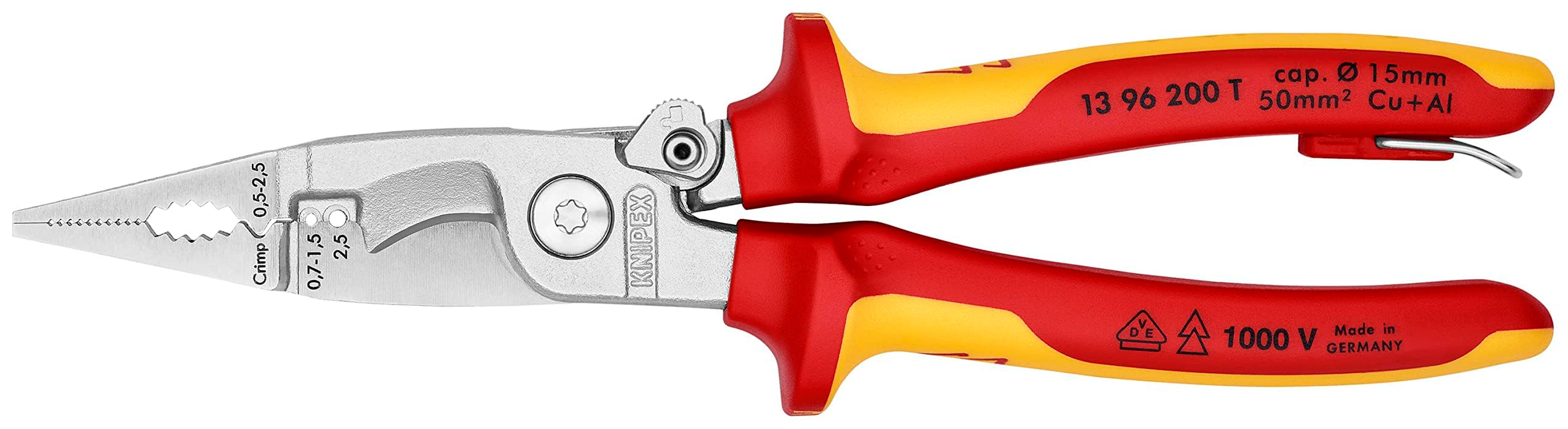Knipex 13 96 200 T Pliers For Electrical Installation VDE-Tested with Tether Attachment