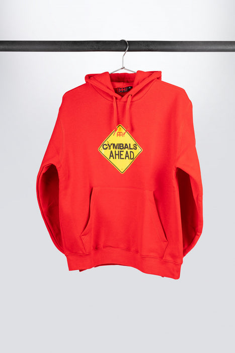 Meinl red hooded sweatshirt with Cymbals Ahead logo on chest