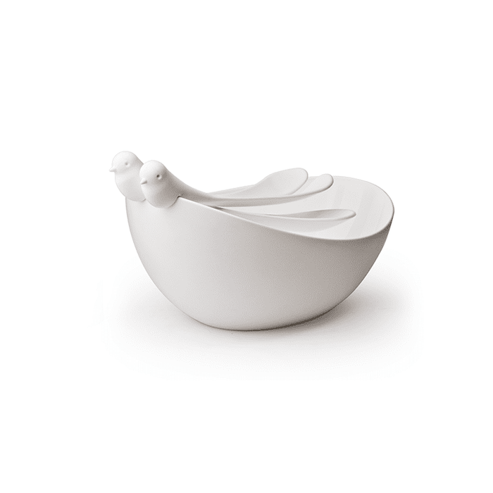 Qualy Sparrow salad bowl and spoons set white 10098-WW