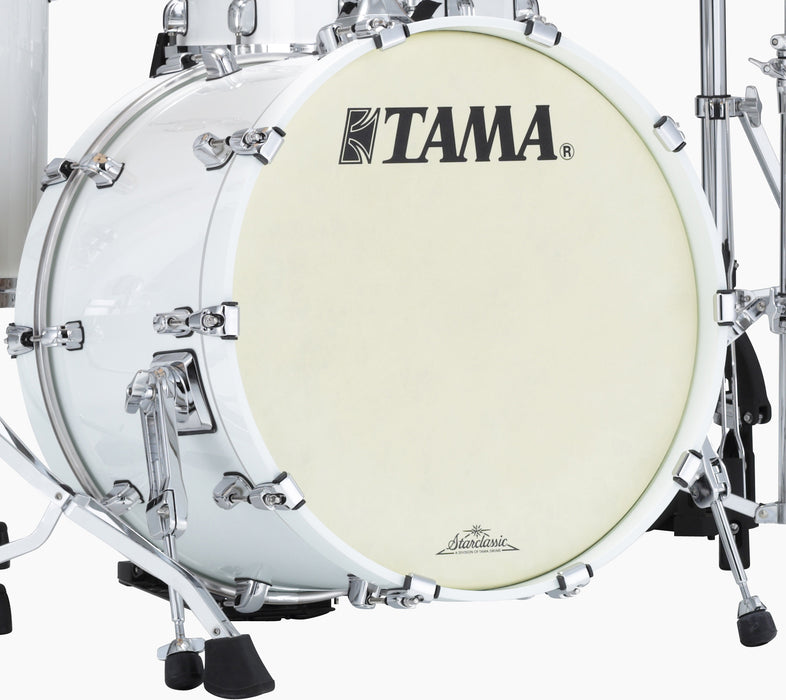 TAMA Starclassic Maple Lacquer Bass Drum 24" x 16" - Piano White/Chrome HW/with Mount