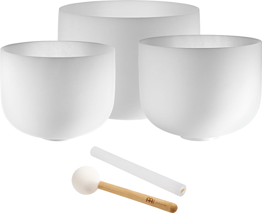 MEINL Sonic Energy White-Frosted Crystal Singing Bowls Set 3 pcs - A4/F4/C4/432 Hz