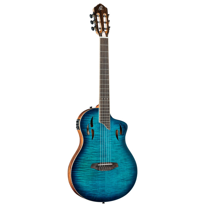 ORTEGA TourPlayer DeLuxe Nylon String Guitar 6-String - Flamed Maple Blue + Gig Bag