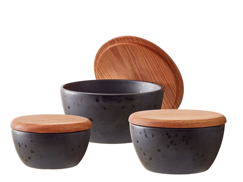 Bitz Stoneware bowl set with lid 3pcs black 12485