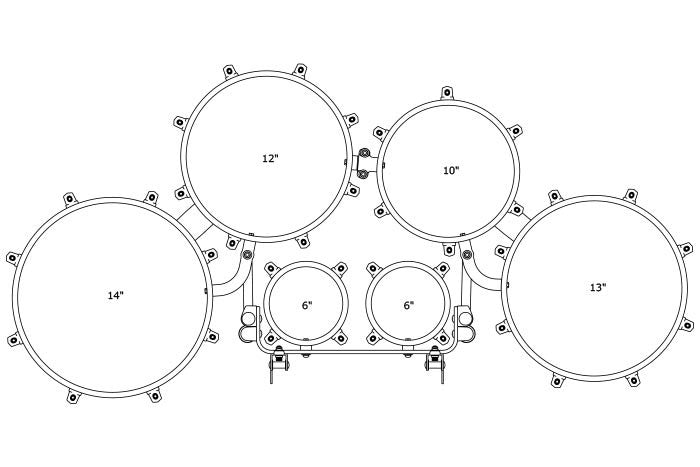 TAMA Fieldstar Rudiment Marching Tenor Drum large sextet 6" / 6" / 10" / 12" / 13" / 14" - Transparent Black Fade/Chrome HW