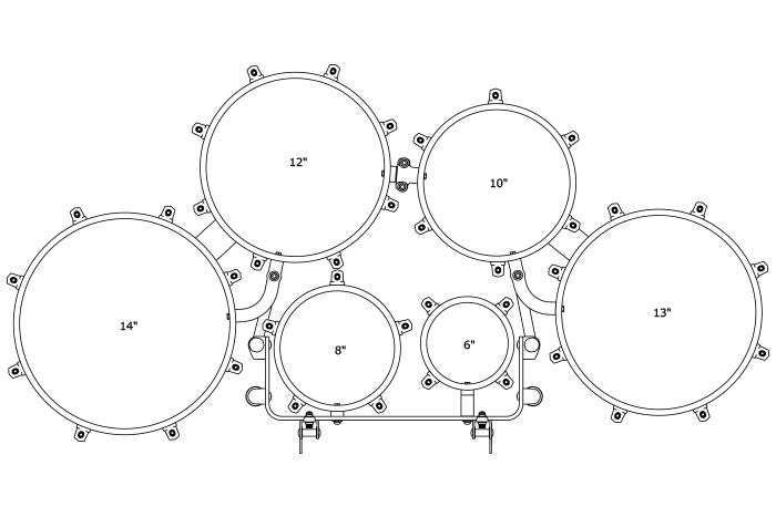 TAMA Fieldstar Freedom Marching Tenor Drum large sextet (Corps-Depth) 6" / 8" / 10" / 12" / 13" / 14" - Transparent Black Fade/Chrome HW