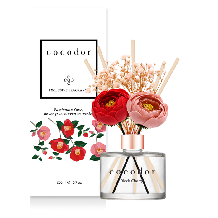 Cocodor Fragrance diffuser with sticks and real flowers Flower Camellia Black Cherry PDI30426