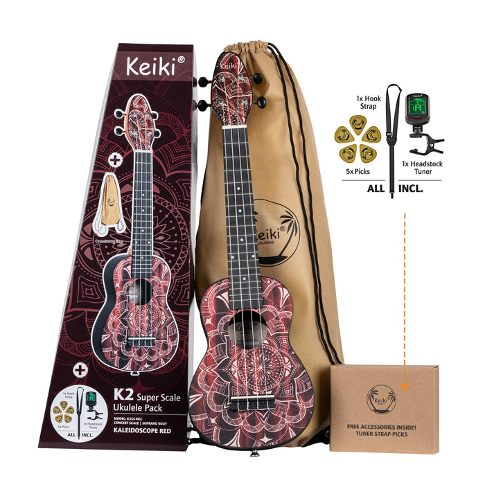 KEIKI K2 Series Superscale Soprano Ukulele Set - Agathis / Red Kaleidoscope