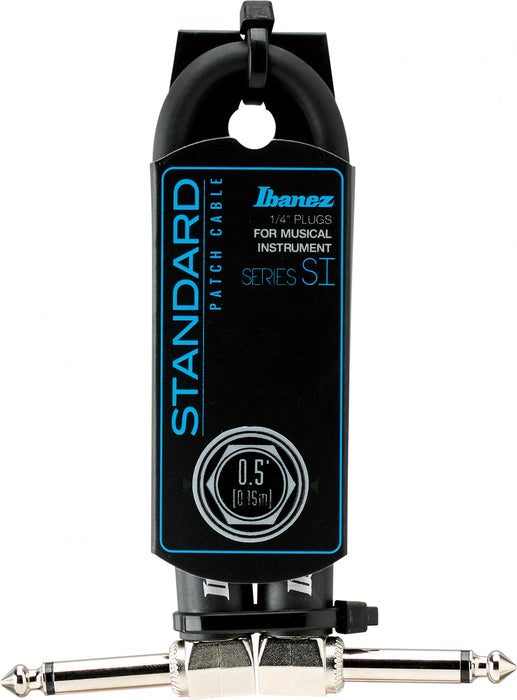 IBANEZ SI Series (Standard) Guitar Instrument Cable - 2 Right Angle plugs Patch Cable - Male - Male, Black - 0,15 m / 0,5 ft