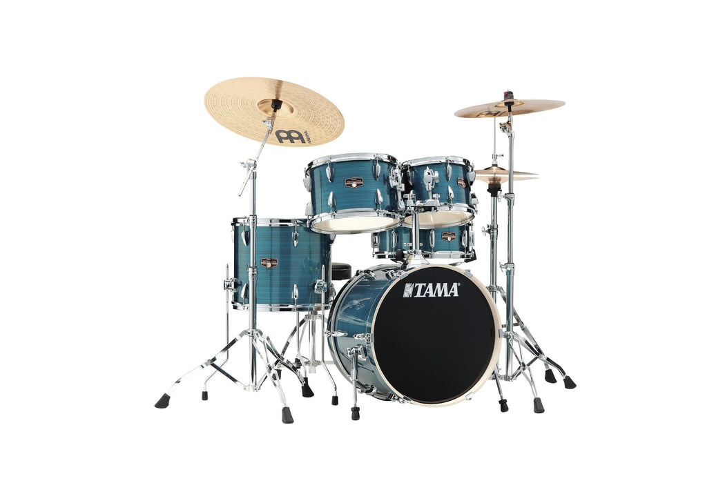 TAMA Imperialstar Drum Set 5 pcs - Hairline Blue/Chrome HW + MEINL Cymbals HCS Cymbal Kit/Stage Master Double-Braced Hardware Kit