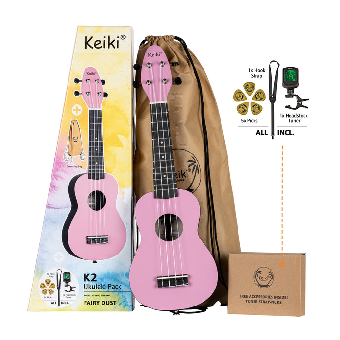 KEIKI K2 Series Soprano Ukulele Set - Agathis / ABS Fairy Dust
