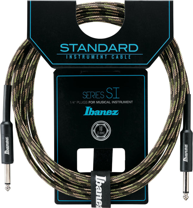 IBANEZ SI Series (Standard) Guitar Instrument Cable - 2 Straight Plugs Woven - Male - Male, Camouflage Green - 3,05 m / 10 ft
