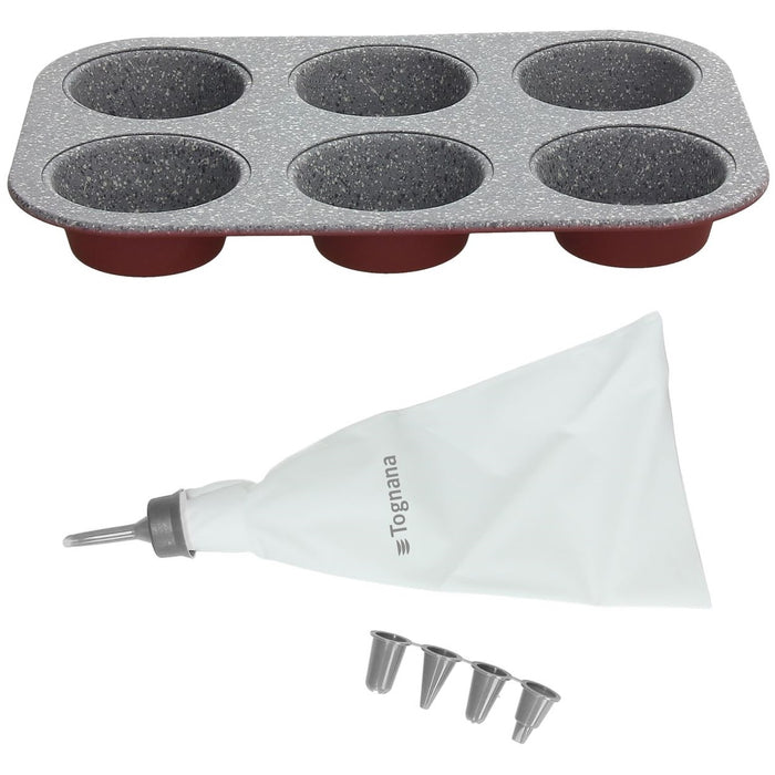 Tognana Blacha na 6 muffinГіw bordowa i rД™kaw do dekoracji 29684