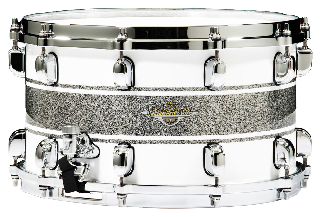 TAMA Starclassic Maple Snare Drum 13" x 6" - Silver Snow Racing Stripe/Chrome HW