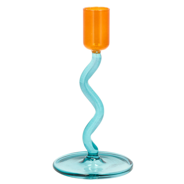 Villa Collection Styles curly glass candle holder 15 cm high Blue/Orange 31319