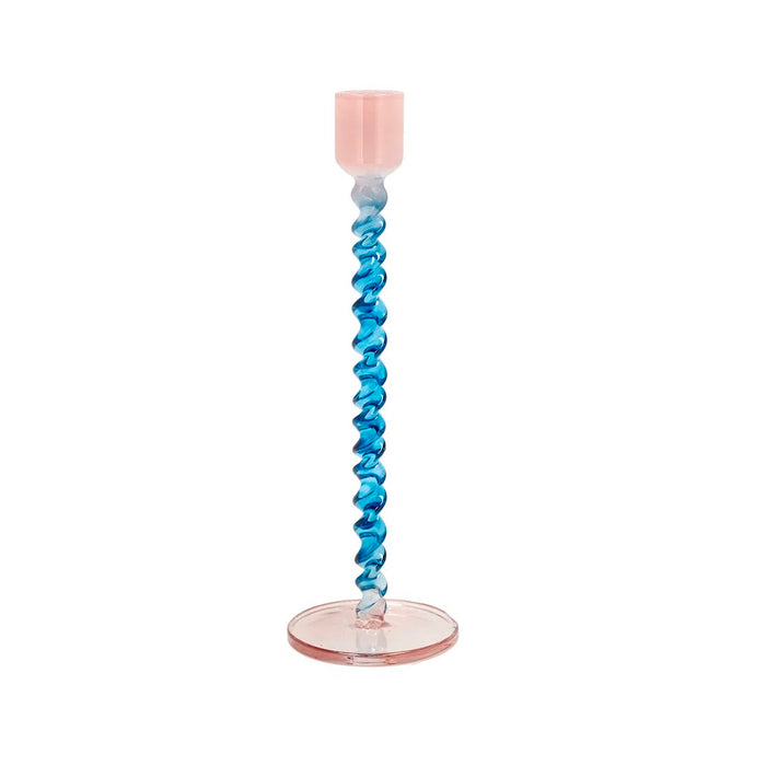 Villa Collection Styles curly glass candle holder 15 cm high Blue/Orange 31319