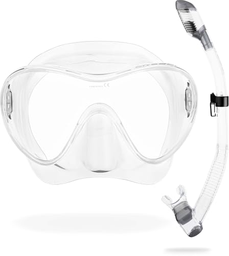 Cressi F1 & Supernova Dry Mask & Snorkel Kits, Clear/Silver
