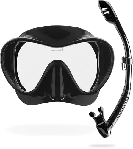 Cressi F1 & Supernova Dry Mask & Snorkel Kits, Black/Black