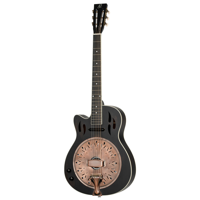 ORTEGA Americana Series Resonator Guitar 6 String Lefty - Distressed Black / Antique Brass HW
