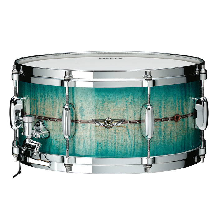 TAMA STAR Maple Snare Drum 14" x 8" - Emerald Sea Curly Maple/Chrome HW - Outside Inlay