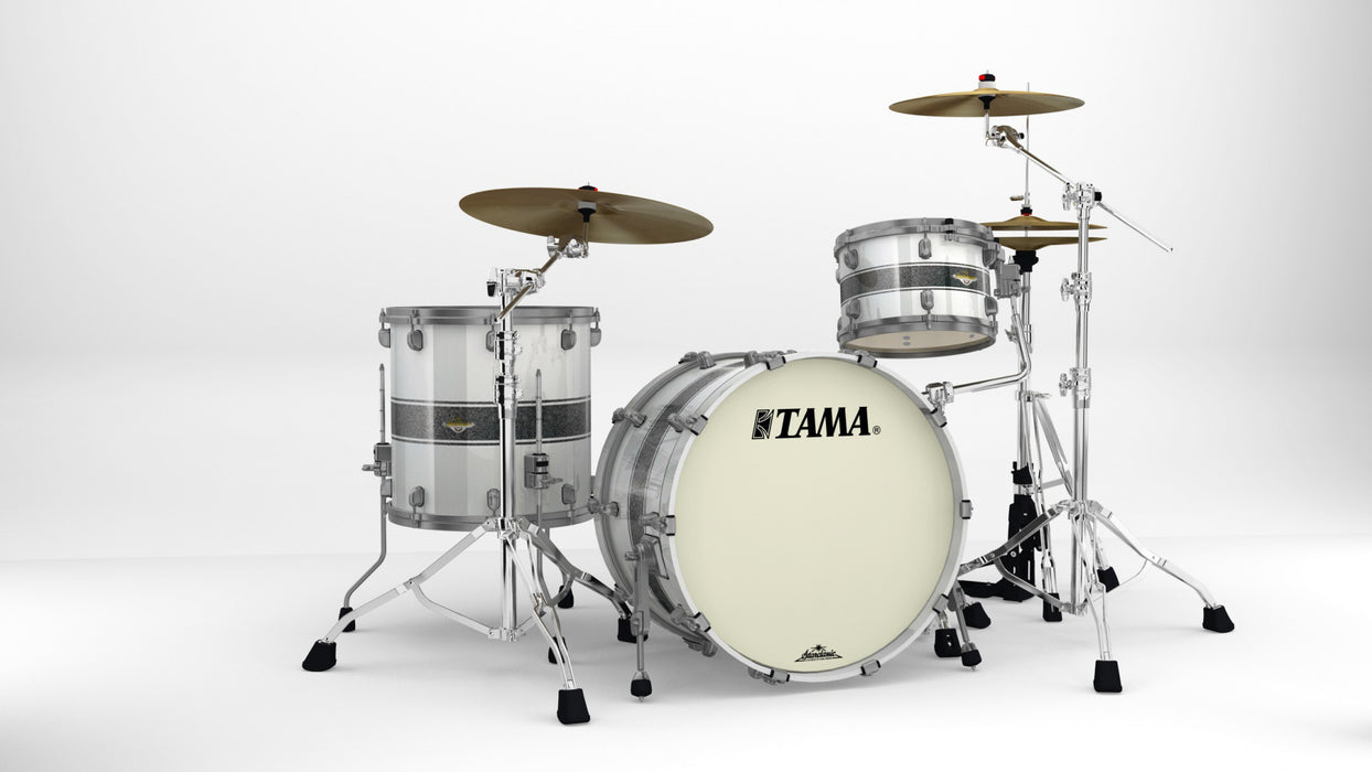 TAMA Starclassic Maple Lacquer Shell Kit 3 pcs - Silver Snow Racing Stripe/Smoked Black Nickel HW