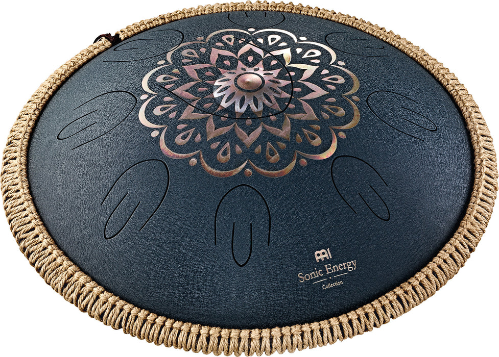 MEINL Sonic Energy Octave Steel Tongue Drum 16" - D Amara/9 Notes/440 Hz - Lasered Floral Design/Navy Blue