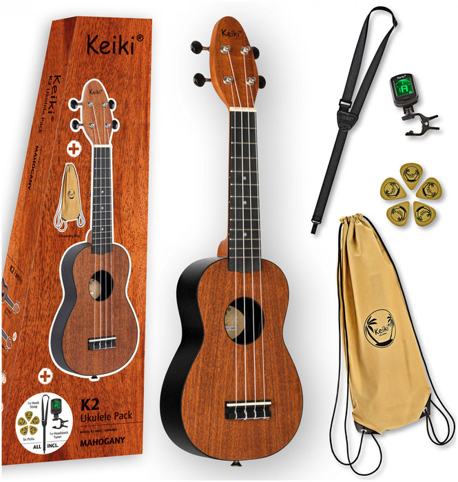 KEIKI K2 Series Soprano Ukulele Set - Agathis / Mahogany Natural