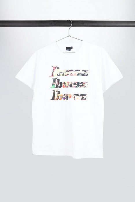 White Ibanez t-shirt with colorful logo on chest