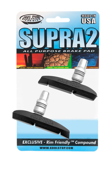 Kool Stop Supra 2 Bicycle Brake Shoes (Threaded, Black)