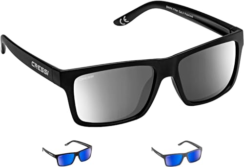 Cressi Bahia Floating Rectangular Sunglasses, Black-Silver Mirrored Lens, None