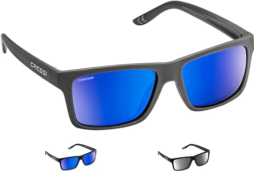 Cressi Bahia Floating Rectangular Sunglasses, Charcoal-Blue Mirrored Lens, None