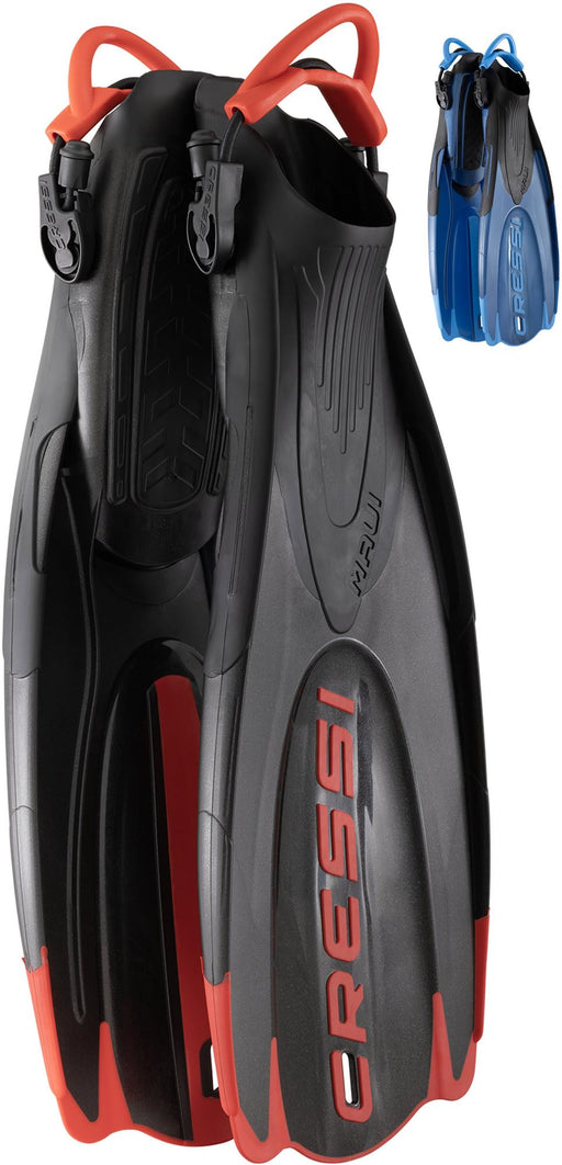 Cressi Maui Short Adjustable Open Heel Fins, Black/Red, L/XL