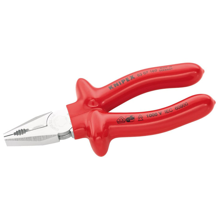 Knipex  03 07 160 Combination Pliers chrome-plated, with dipped insulation, VDE-tested 160 mm