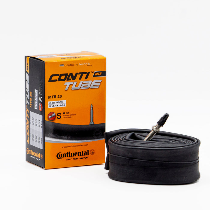 Continental 26" Bicycle Tube, 1.75"/2.5" 42mm Presta Valve, Black