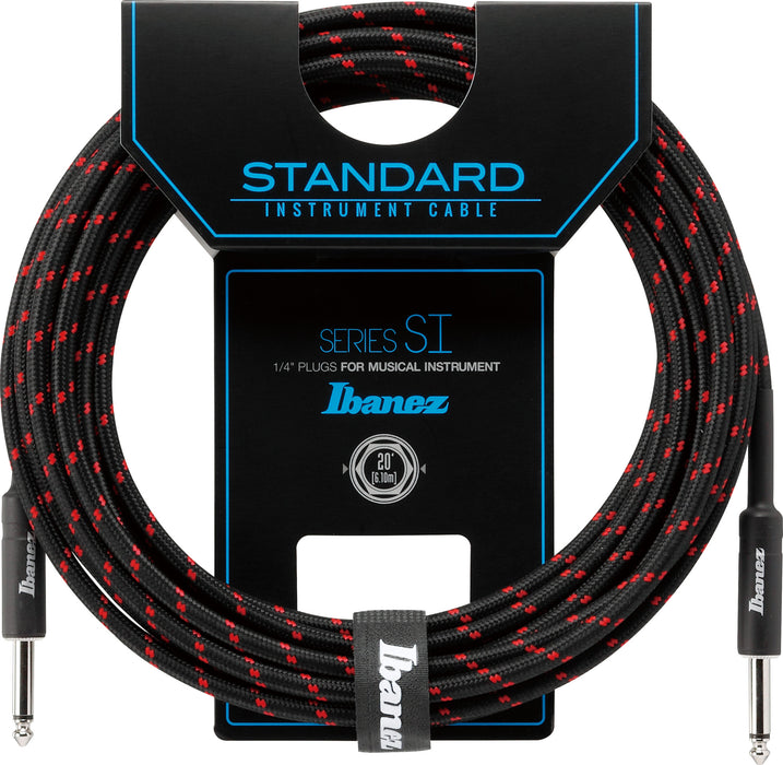 IBANEZ SI Series (Standard) Guitar Instrument Cable - 2 Straight Plugs Woven - Male, Black x Wine - 6,10 m / 20 ft