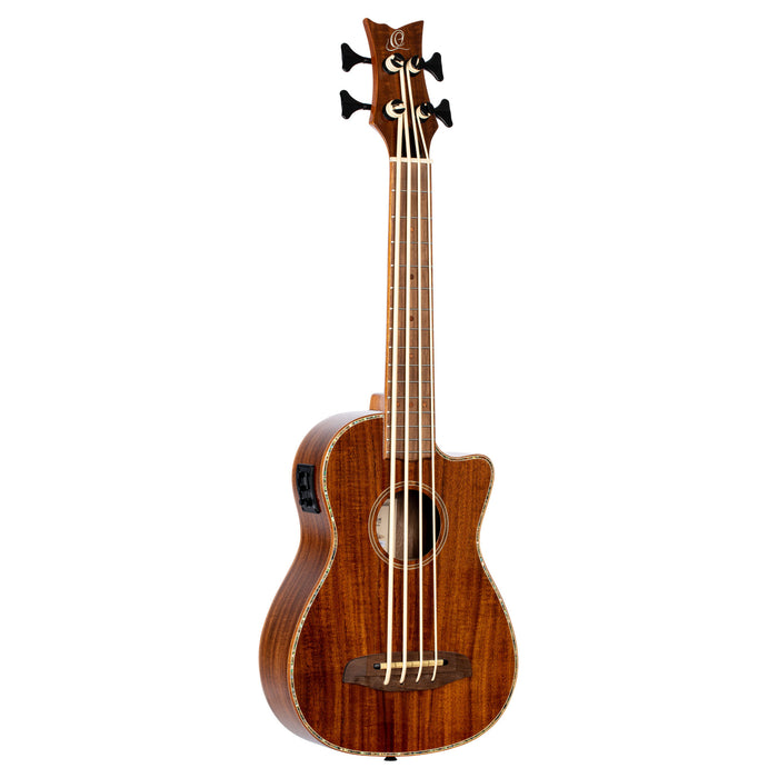 ORTEGA Lizard Series Short Scale Uke Bass 4 String - Acacia Natural + Bag
