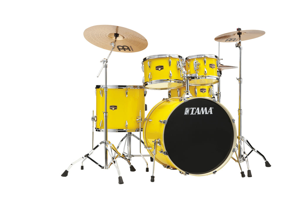 TAMA Imperialstar Drum Set 5 pcs - Electric Yellow/Chrome HW + MEINL Cymbals HCS Cymbal Kit/Stage Master Double-Braced Hardware Kit