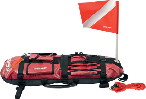 Cressi Spearfishing Signal Board Buoy - Spearguns Holder w/Line & Flag - Pockets, Ring - , Red/White/Black