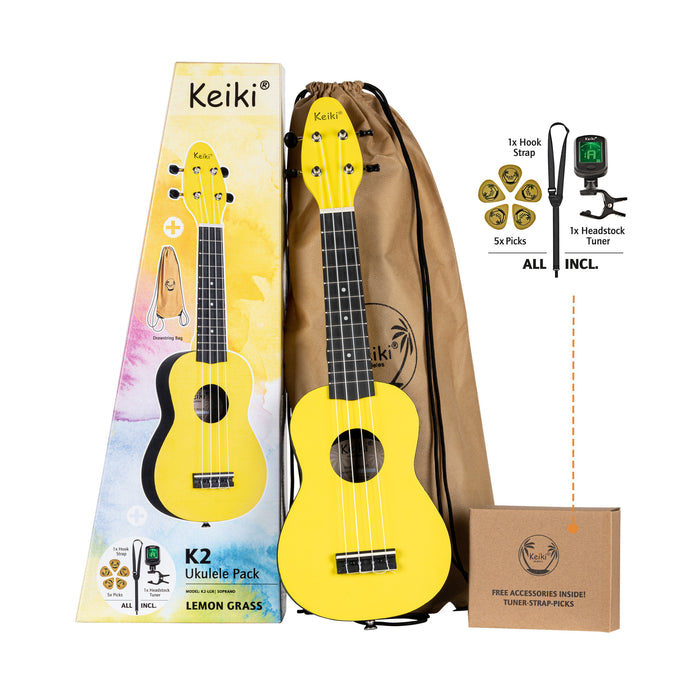 KEIKI K2 Series Soprano Ukulele Set - Agathis / ABS Lemon Grass