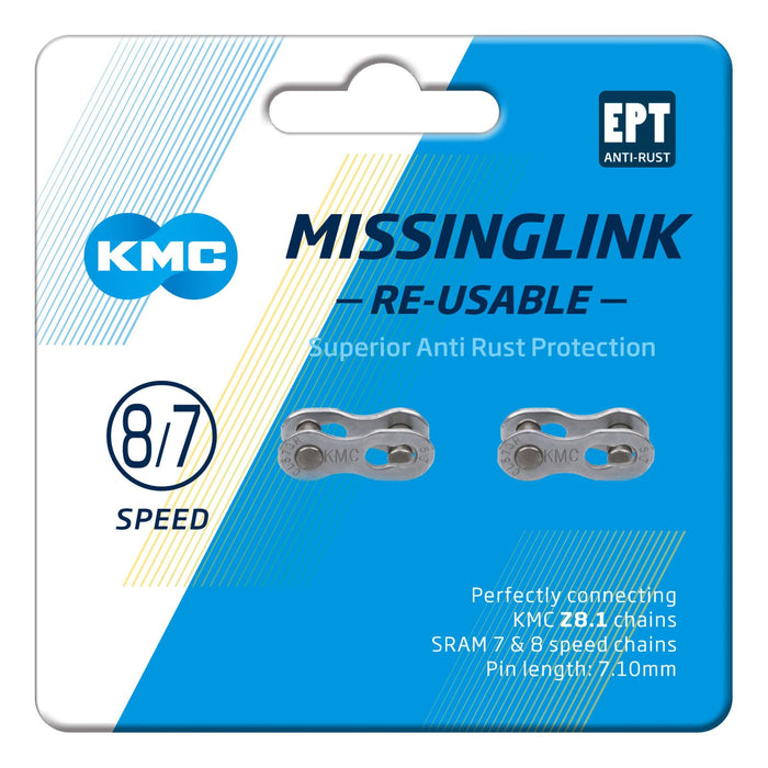 KMC Unisex's 7/8 Speed EPT MissingLink Joining Link, Dark Silver, 7.1mm (2 Pairs)