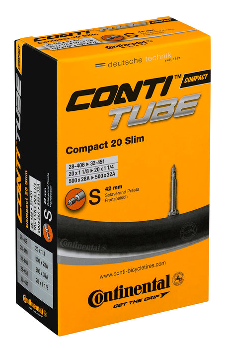 Continental 20" Bicycle Tube, Slim 1.125"/1.25" 42mm Presta Valve