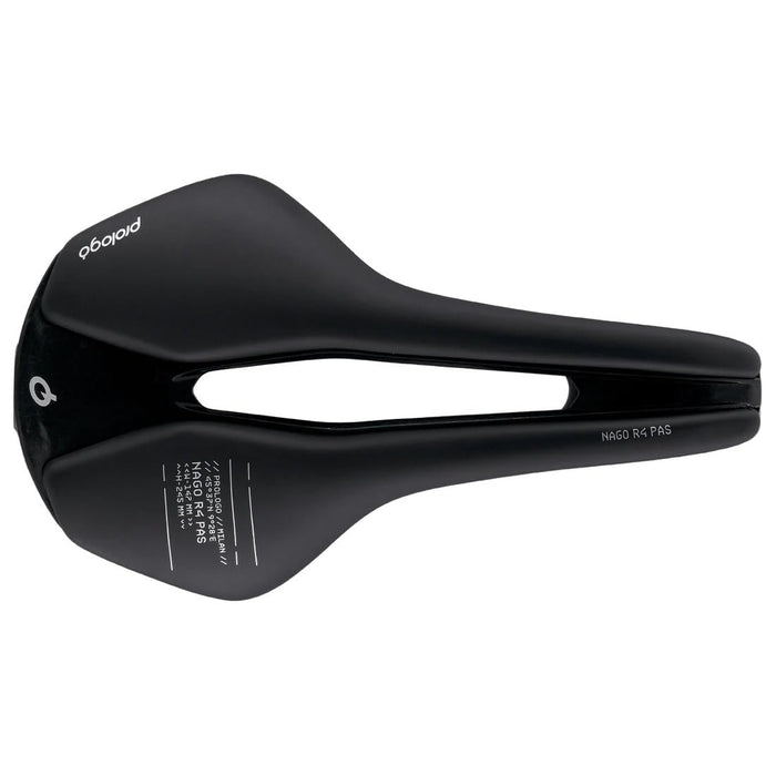 Prologo Nago R4 PAS Road Saddle, Hard Black, Carbon Fiber Base, Tirox Rail, 147mm