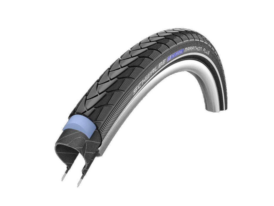 Schwalbe - Marathon Plus Ebike and MTB Wire Clincher Bike Tire | 700 x 25 | Performance Line | Black/Reflective