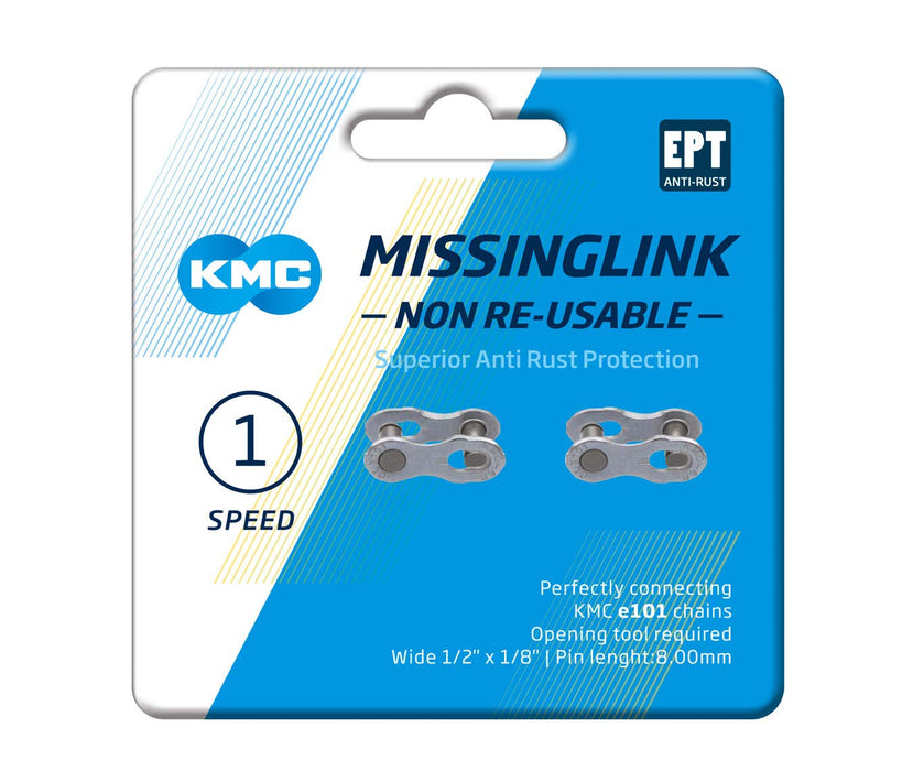KMC e101 EPT MissingLinks Single Speed Chain Joining Link, Dark Silver, Wide (1/8")