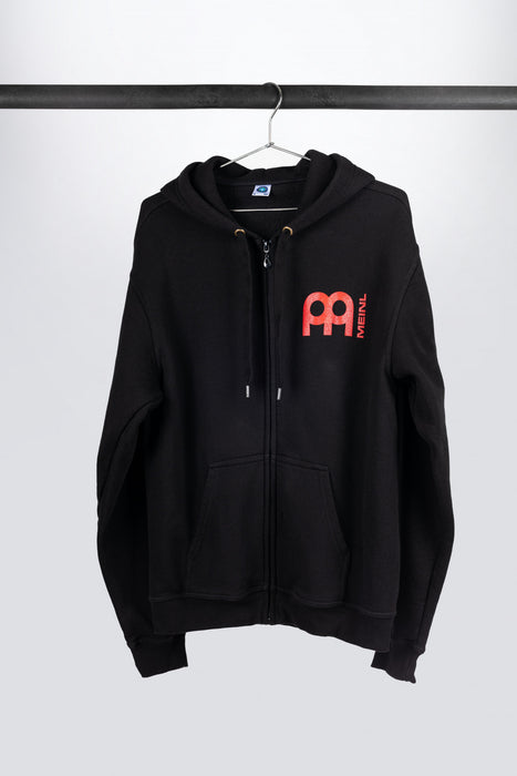 Black Meinl hooded jacket with white metal-Fork logo on back