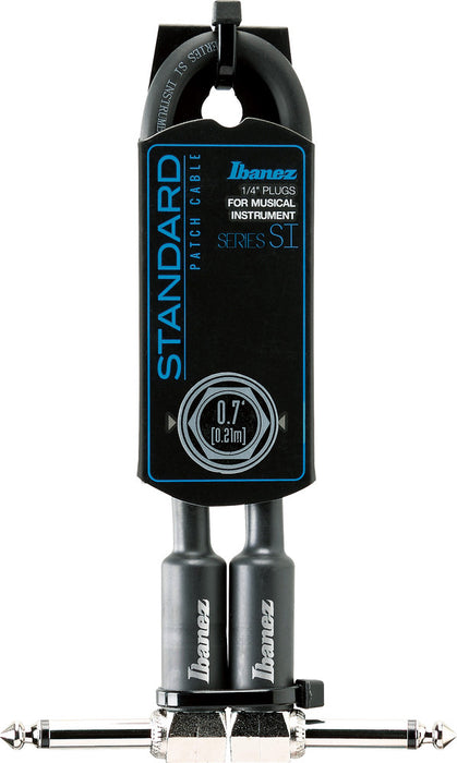 IBANEZ SI Series (Standard) Guitar Instrument Cable - 2 Right Angle plugs Patch Cable - Male - Male, Black - 0,21 m / 0,7 ft